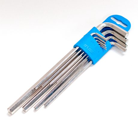 Set of Long Type Hexagon Wrenches on Plastic Clip – 1.5, 2, 2.5, 3, 4, 5, 6, 8, 10 mm